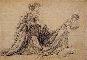 Jacques-Louis  David The Empress Josephine Kneeling with Mme de la Rochefoucauld and Mme de la Valette oil